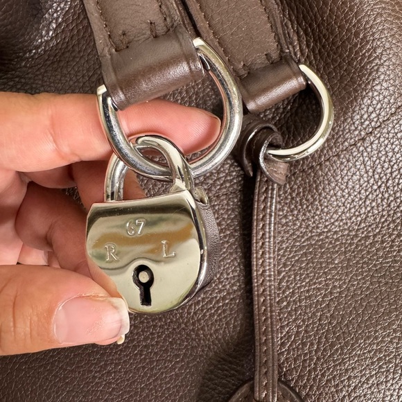 RALPH LAUREN Collection Italy Brown Leather Silver Lock Tote Shoulder Hand Bag - Picture 3 of 14